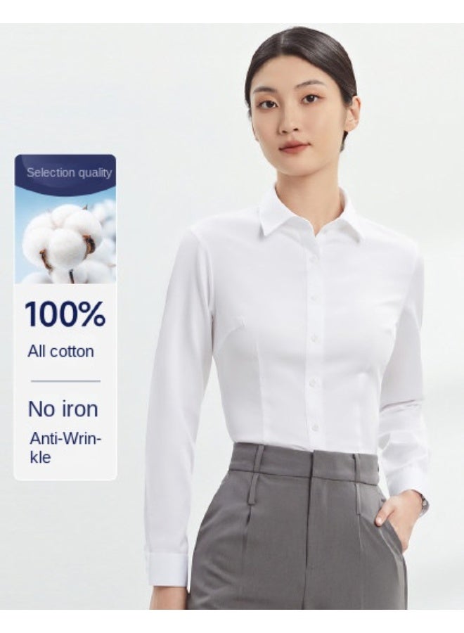 Fapai Women's Long Sleeve Shirt Four Seasons Business Cotton Shirt Slimming Solid Color Shirt - Image 1
